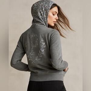 RARE Victoria’s Secret PINK Sequin Hoodie | Gray | Size XS | Vintage‎ Bling Logo